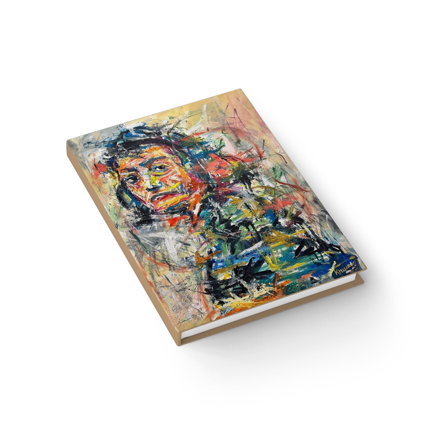 Journal with Joan Mitchell portrait painting, in the style of Joan Mitchell paintings