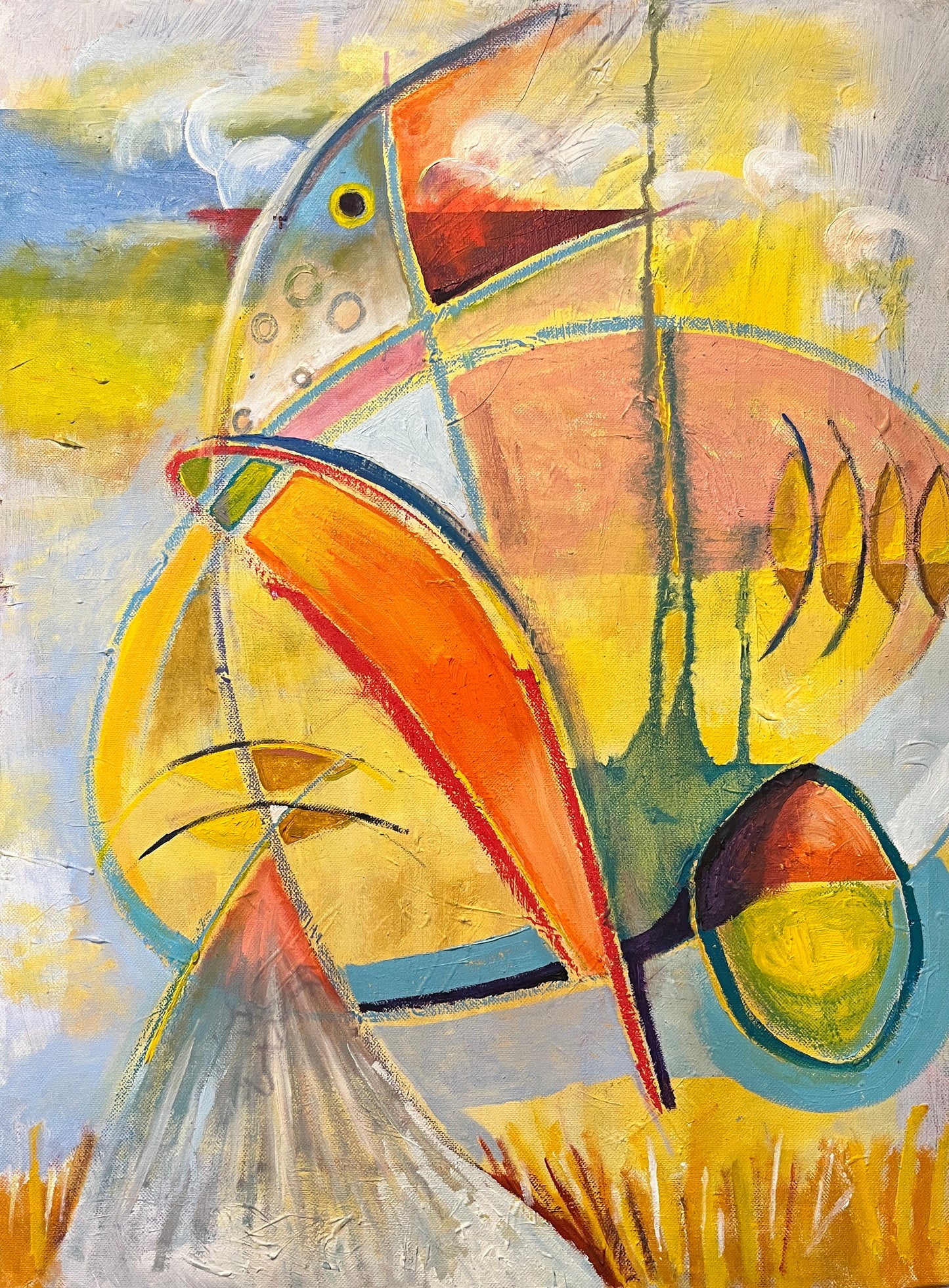 Original Art Abstract Painting, "Sacred Bird"