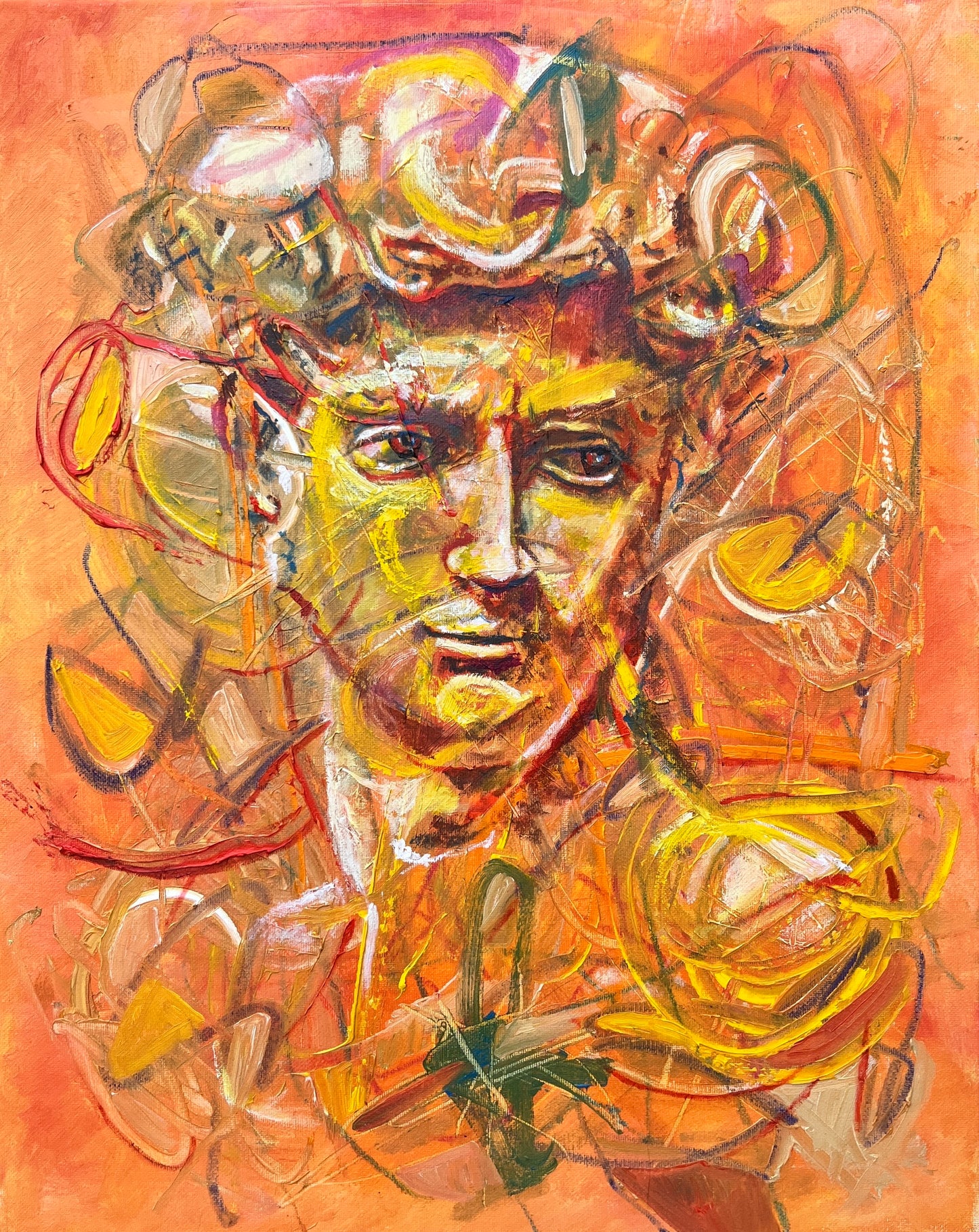 Original Art Abstract Painting, "Greek Statue in Orange"