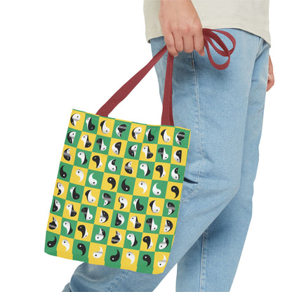 Transforming Yinyang on Green and Yellow Checkerboard Pattern Tote