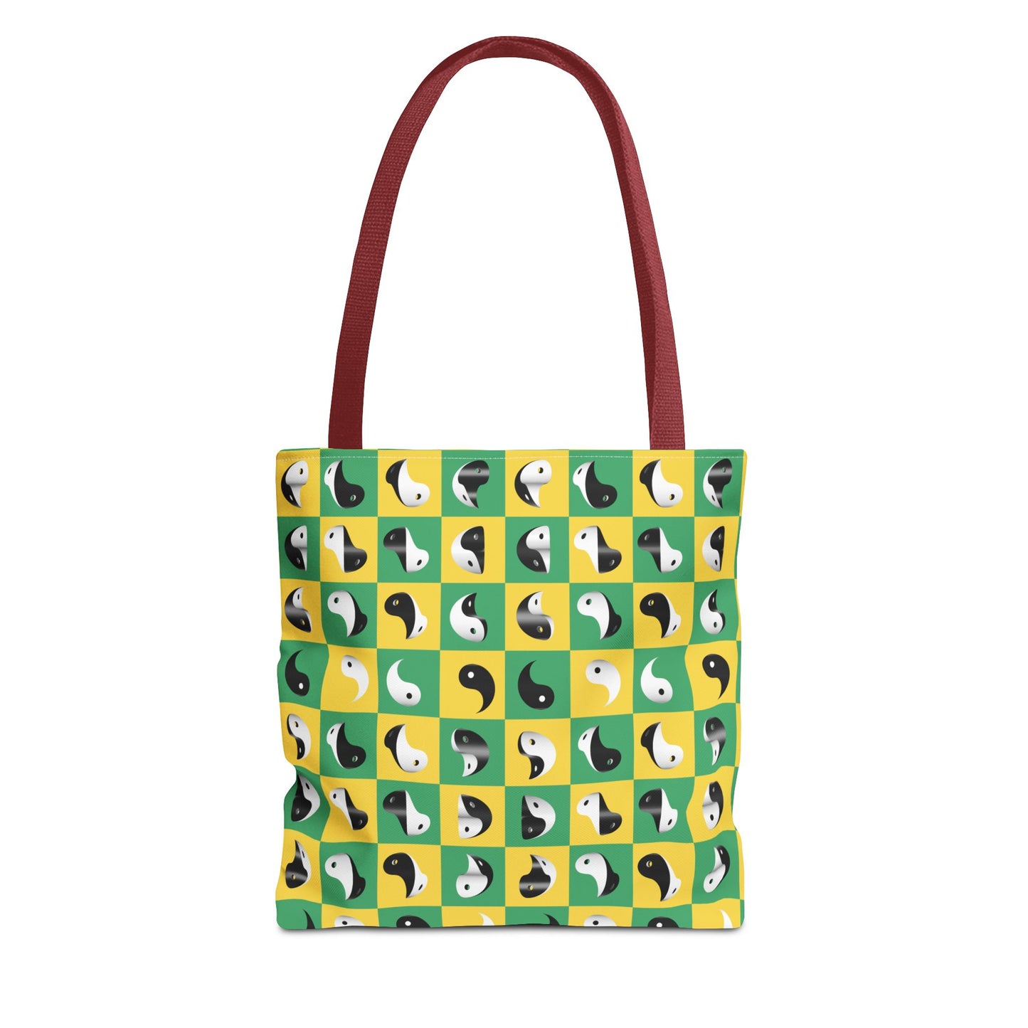 Transforming Yinyang on Green and Yellow Checkerboard Pattern Tote
