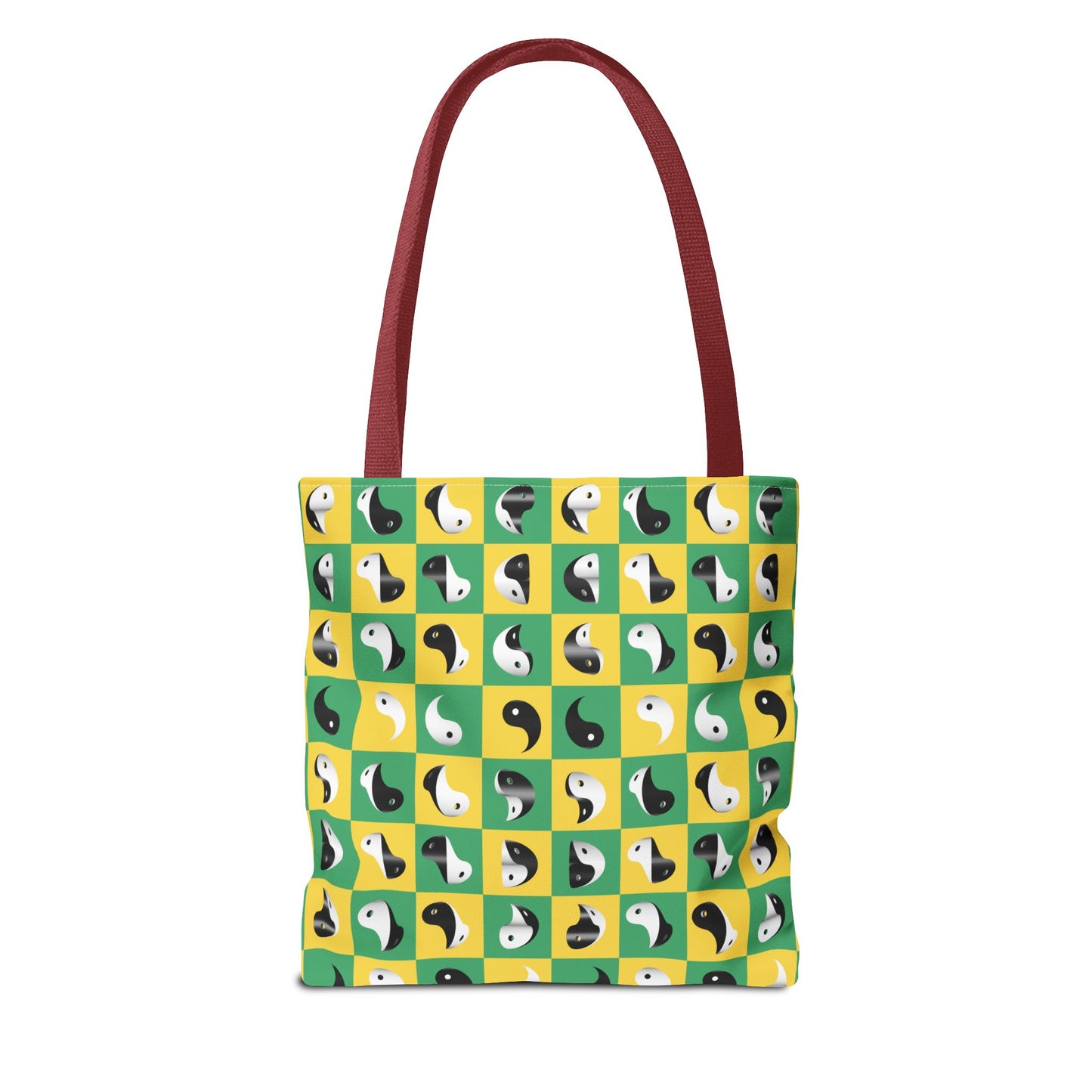 Transforming Yinyang on Green and Yellow Checkerboard Pattern Tote