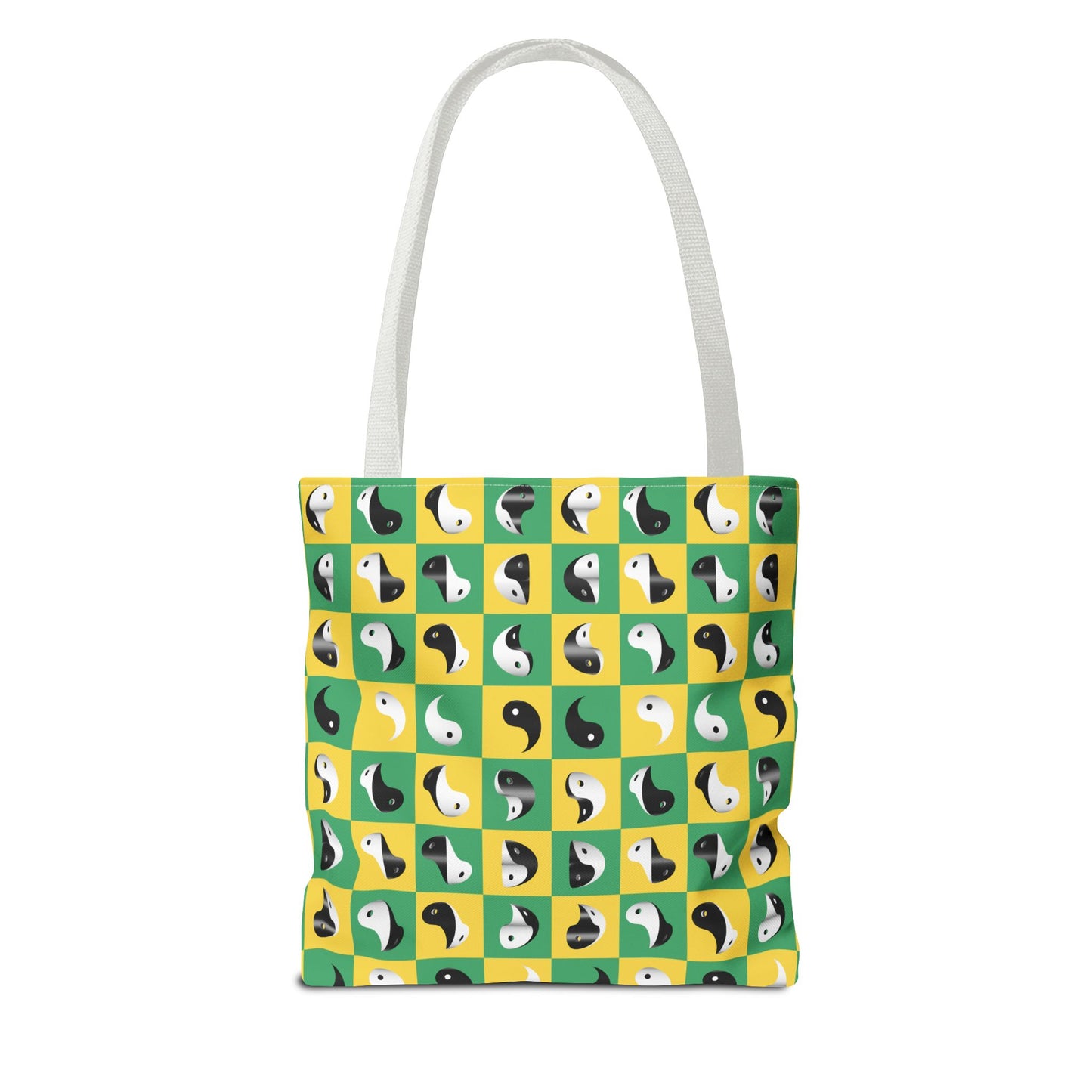Transforming Yinyang on Green and Yellow Checkerboard Pattern Tote
