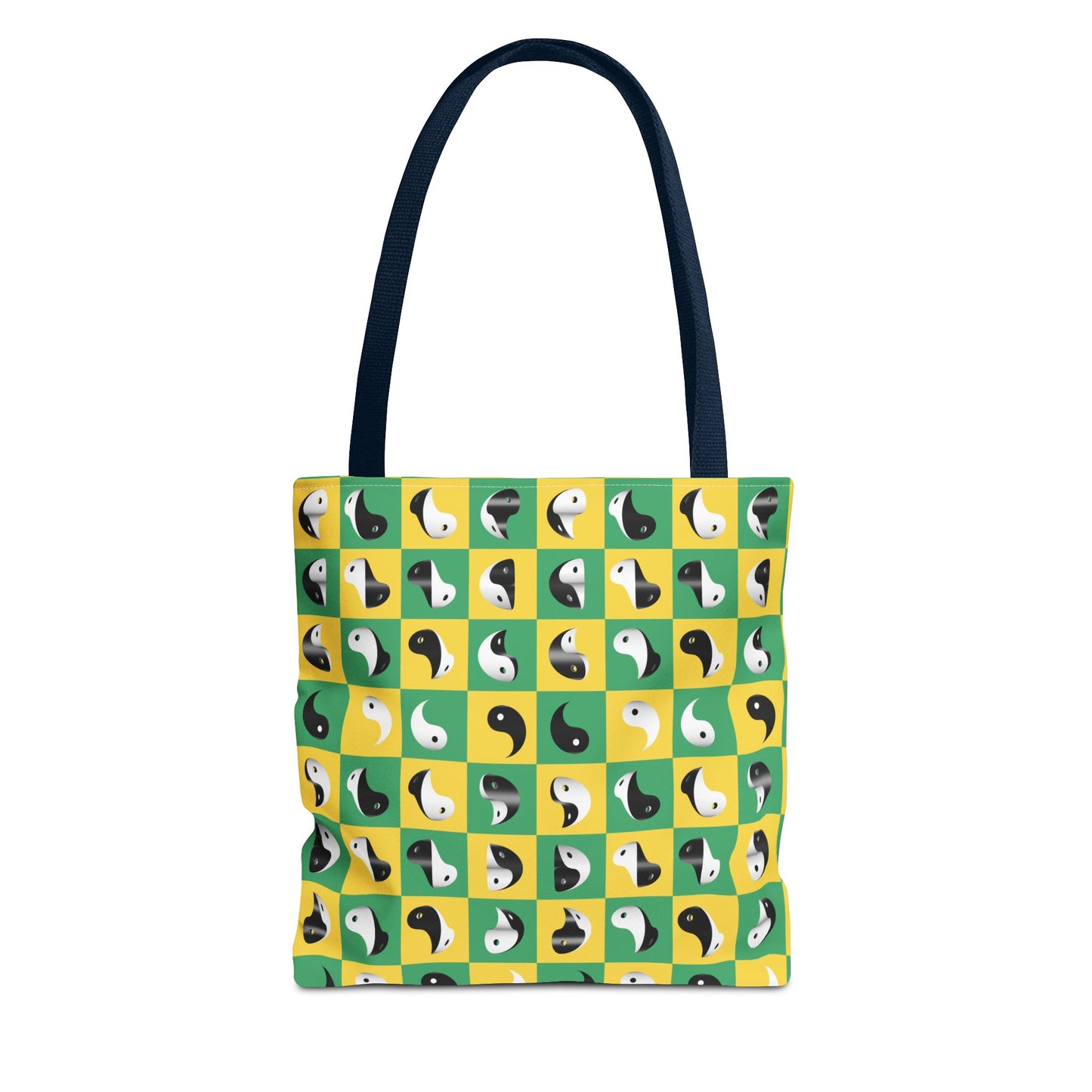 Transforming Yinyang on Green and Yellow Checkerboard Pattern Tote