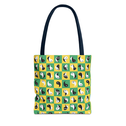 Transforming Yinyang on Green and Yellow Checkerboard Pattern Tote