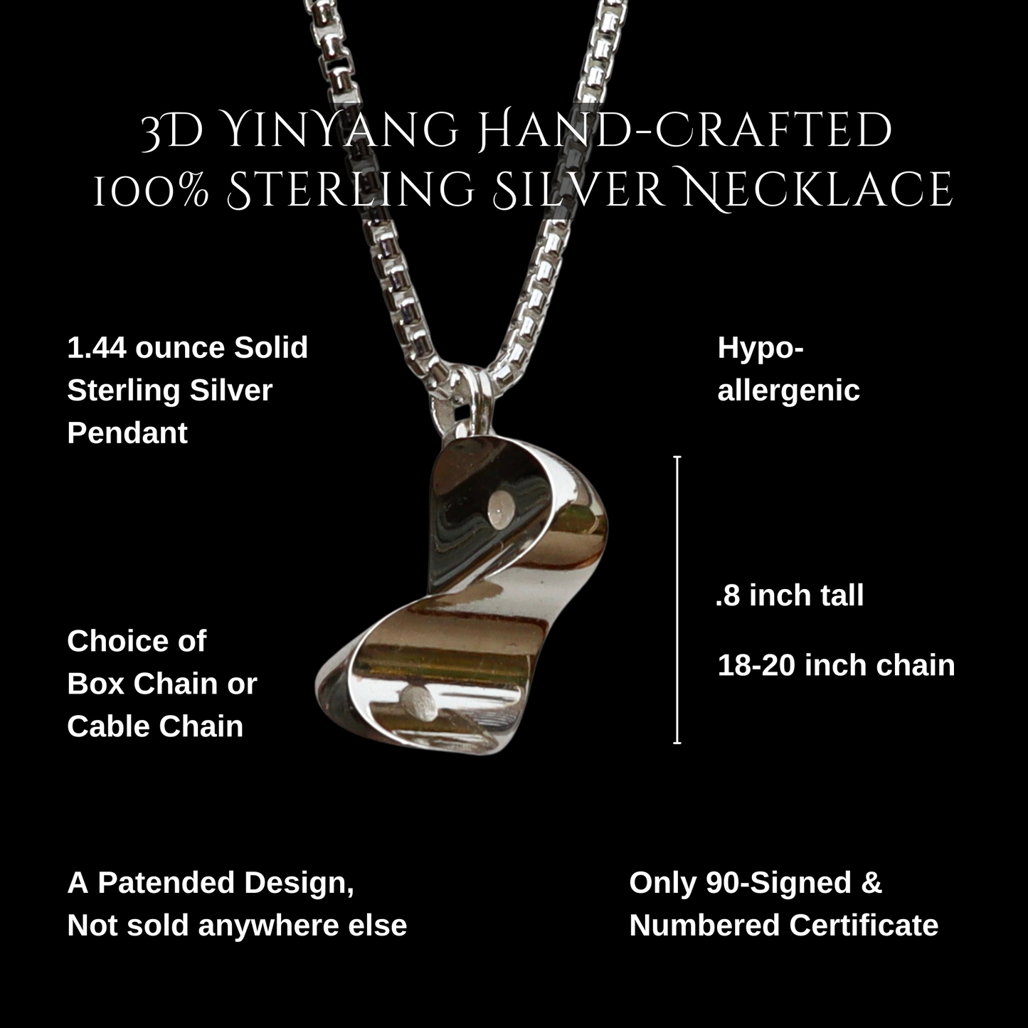 3D Yin-Yang Hand-Crafted 100% Sterling Silver Necklace